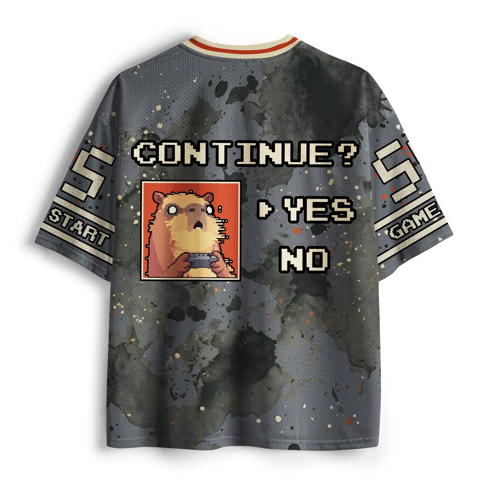 2026 Retro Game Pattern T-shirt, Super Street Pattern for Men and Women, Children's V-neck Cat and Dolphin Fun Game Shirt