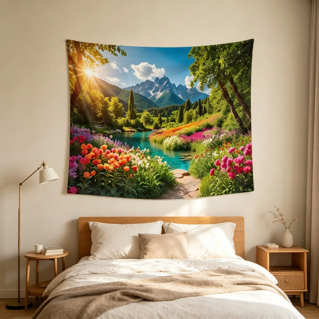 1PC Garden Scenery Print Backdrop Banner, Bedroom Living Room Photo Background, Polyester Wall Hanging, Home Decor, Wall Art