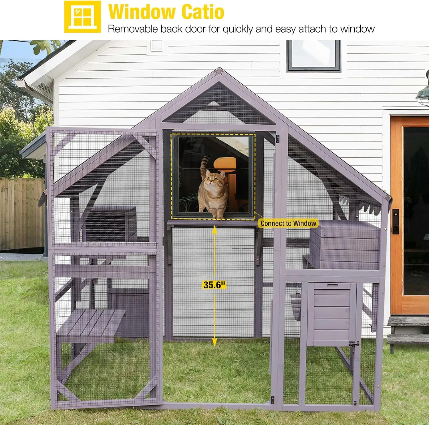 Catio Cat Enclosure Outdoor Cat Catio Large Cat Run with Bridges, Walks, Small Houses, Roof Cover 28.27ft