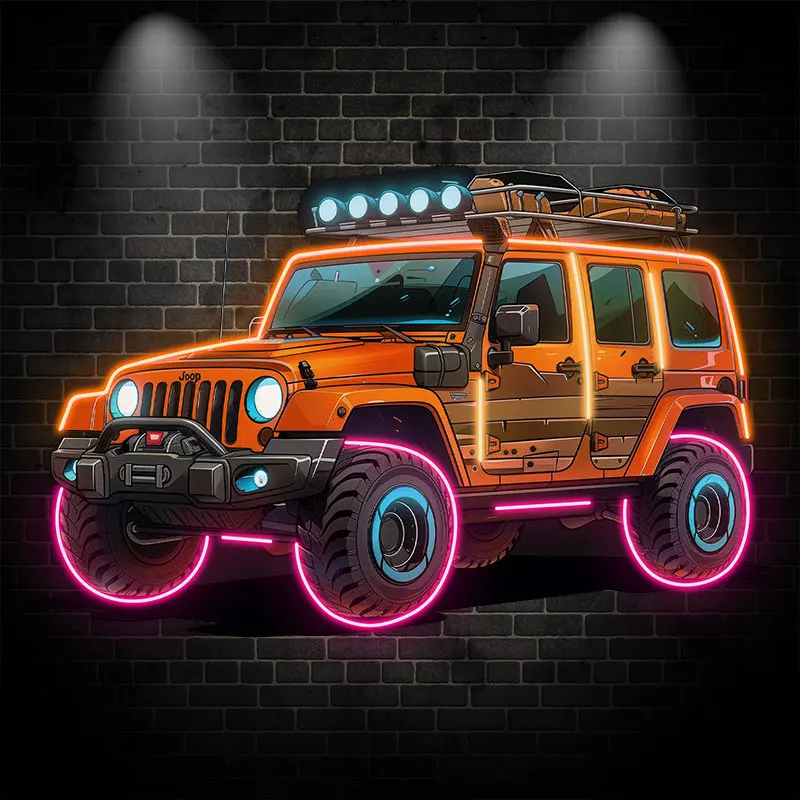 Orange Jeep Neon signs Light, Creative LED Decorative Light, Unique Car Ambient Light, Decoration For Home, Party and Car