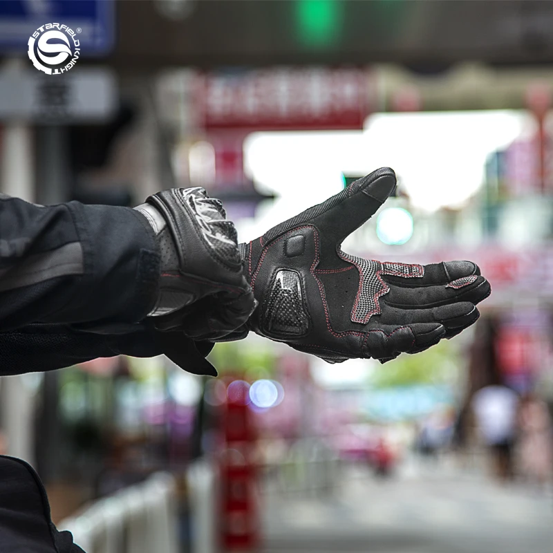 SFK Carbon Fiber Motorcyle Gloves Genuine Goatskin Leather Gloves Breathable Wear-resistant Full Finger Motorbike Riding Gears