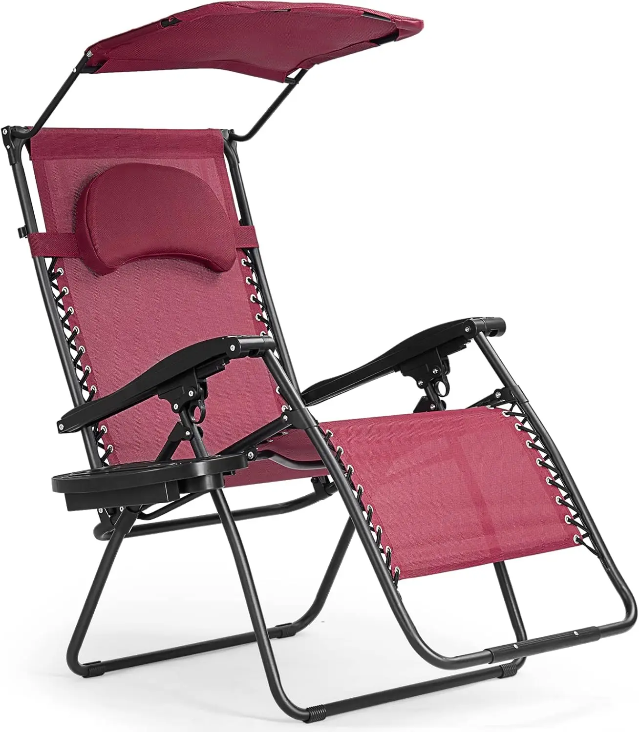 

Zero Gravity Chair With Shade Canopy, Reclining Lounge Chair With Adjustable Canopy Headrest, 0-170 Degrees Recliner & Cup