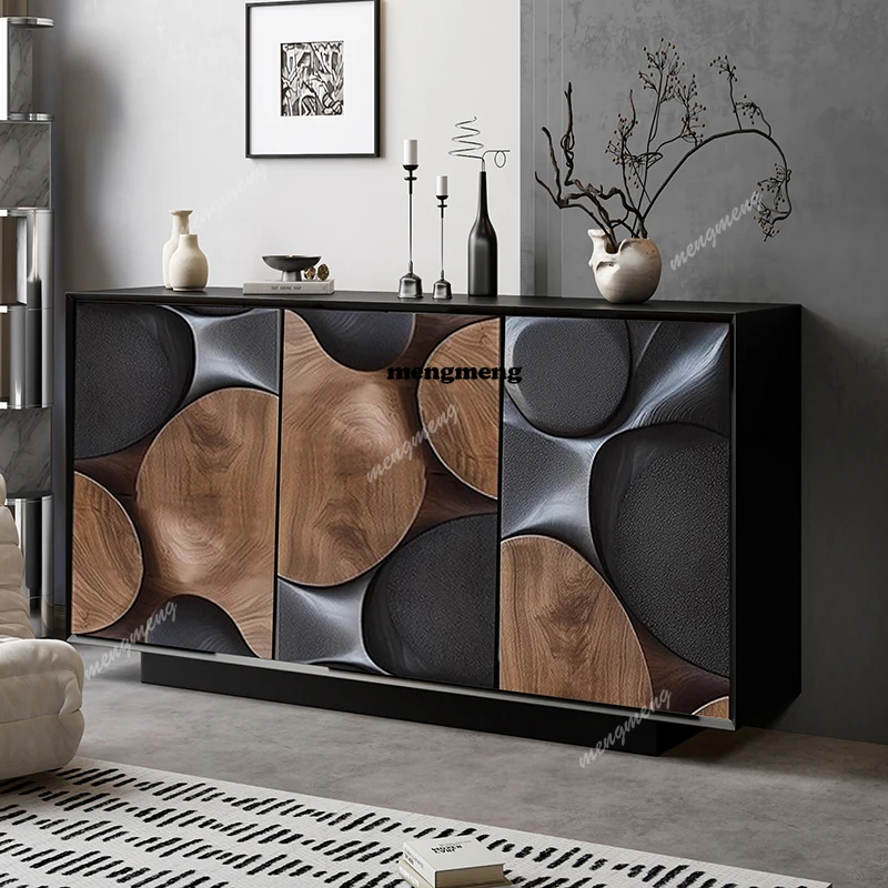 

Light luxury entrance cabinet Modern simple solid wood geometric texture floor-to-ceiling living room locker