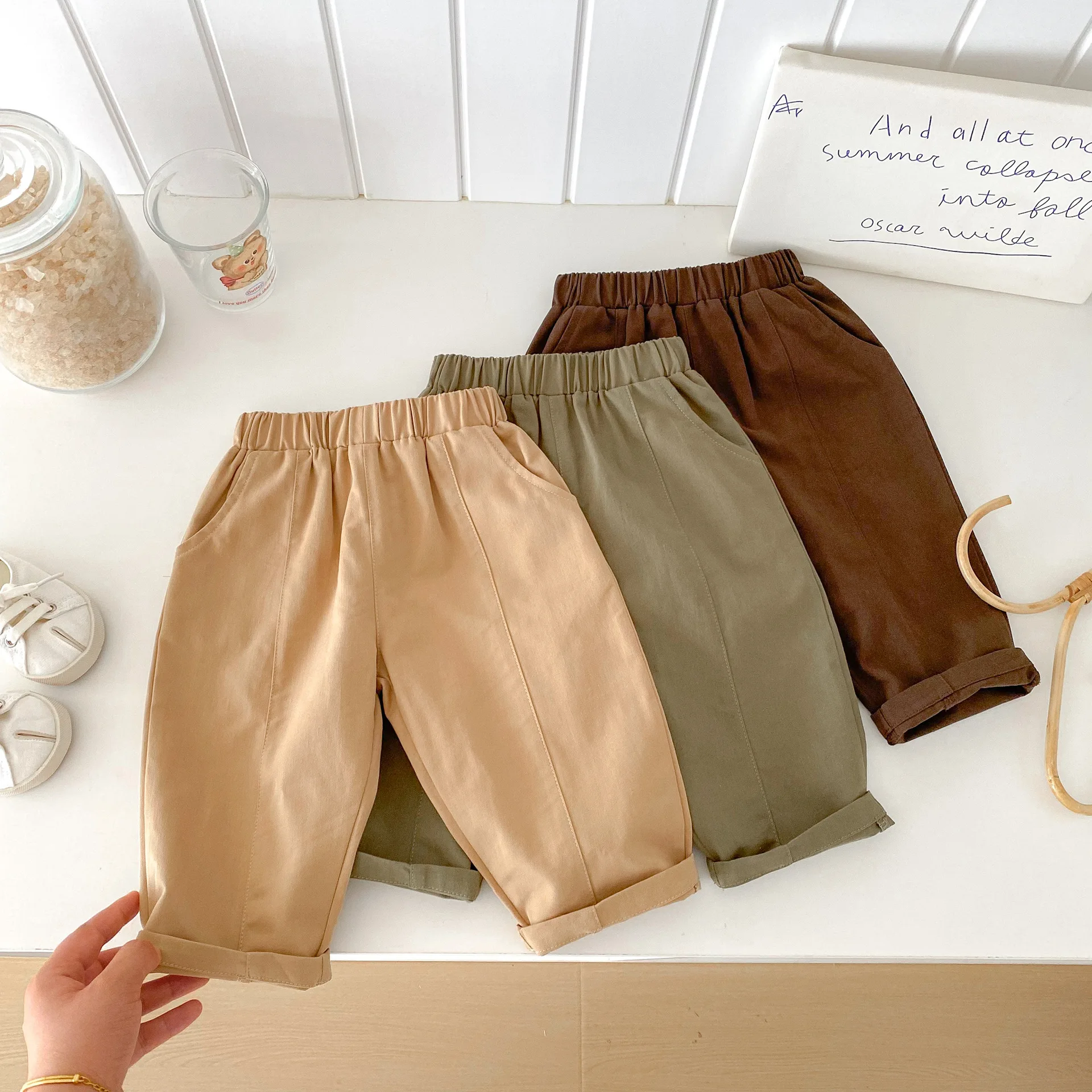 

2025 Autumn Korean Kids Casual Trousers Children Boys Girls Pants High Waist Elastic Waistband Unisex 1-7 Years Cute Long Pants