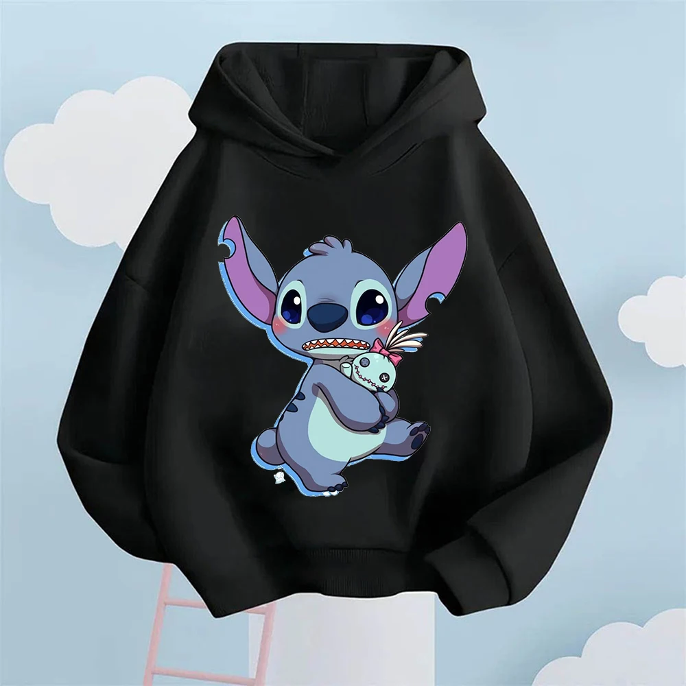 Cute Stitch cartoon hoodie for kids Kawaii designs long-sleeved winter sweatshirt fashion warm children\'s tops for Disney