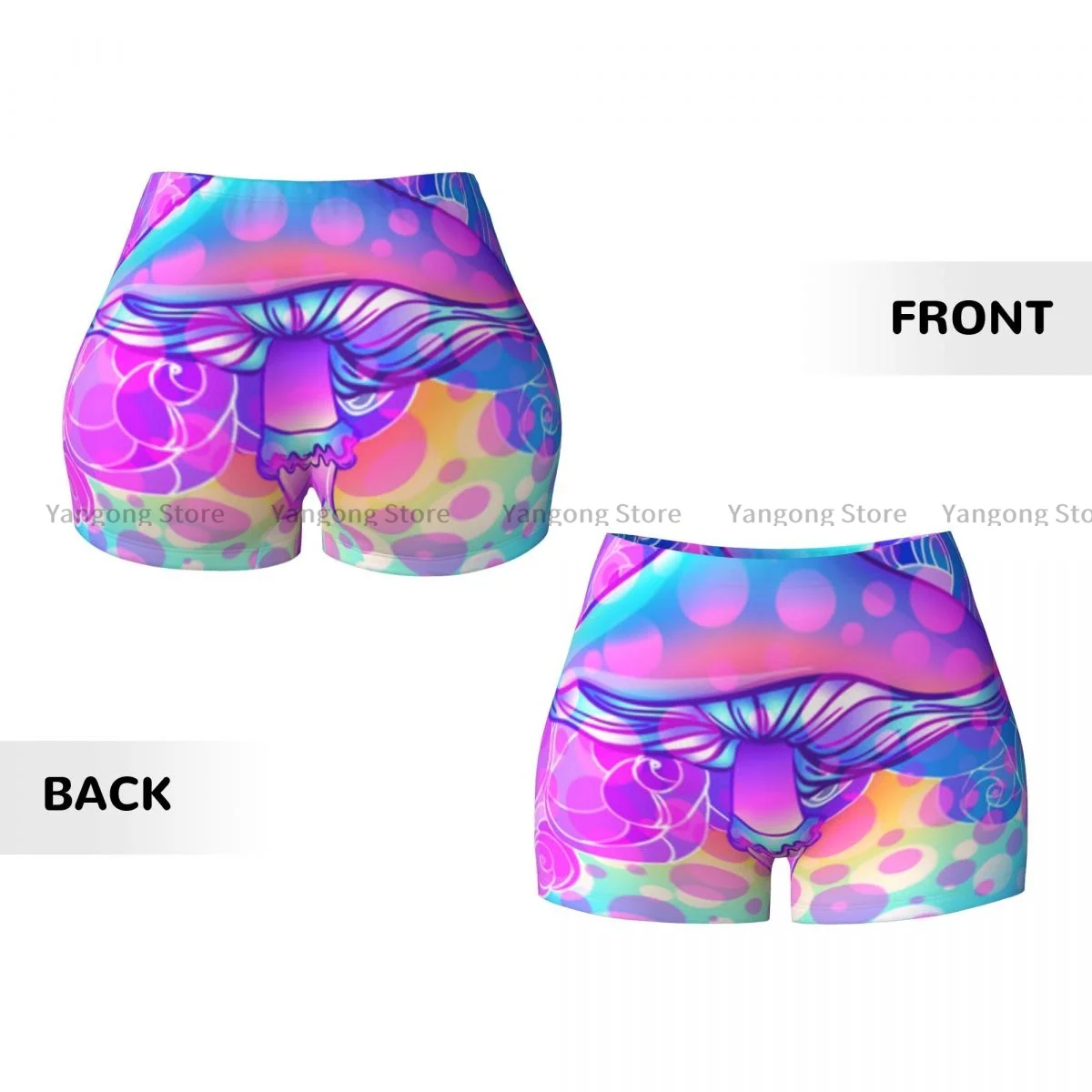 Spandex Yoga Shorts for Women Magic Mushrooms Colorful Art Workout Booty Shorts