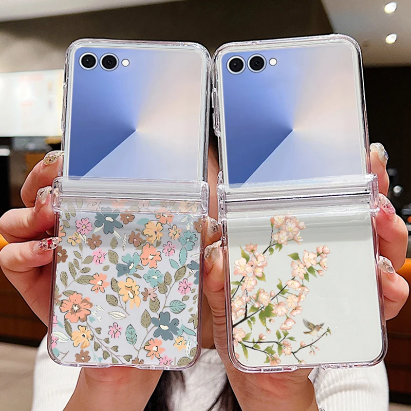 Blumen-Blumen-Hülle für Samsung Galaxy Z Flip7 Flip6 Flip5 Flip4 5G, faltbar, durchsichtig, PC-Hartschale für Samsung Z Flip 3 5 4 6