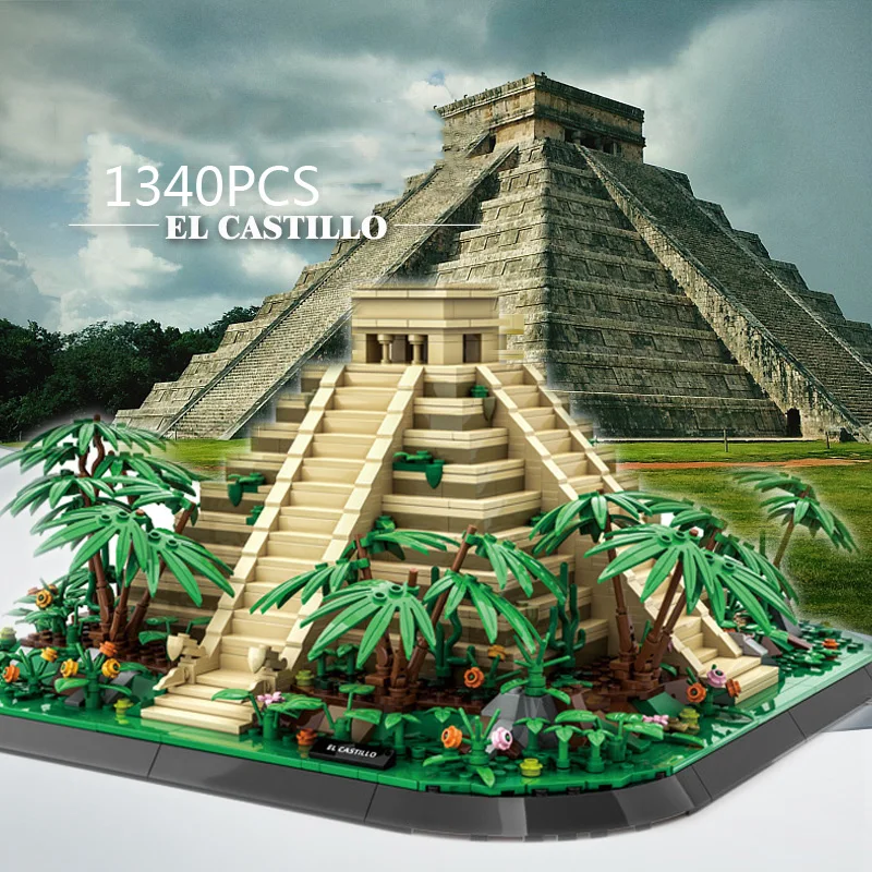 마야 역사 문화 건축물 멕시코 엘 카스티요 모델 세트 창의적 블록 조립 교육용 장난감