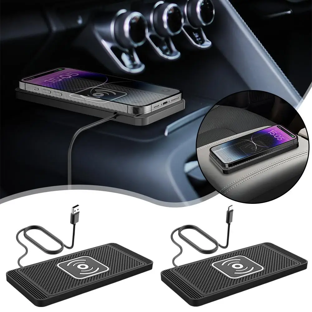 2in1 15w Non-slip Silicone Wireless Charger Mat Car Dashboard Holder Stand Fast Charging Stand For I2f9