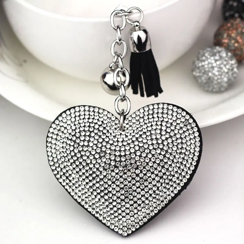 Rhinestone Heart Bell Pendant Keychain