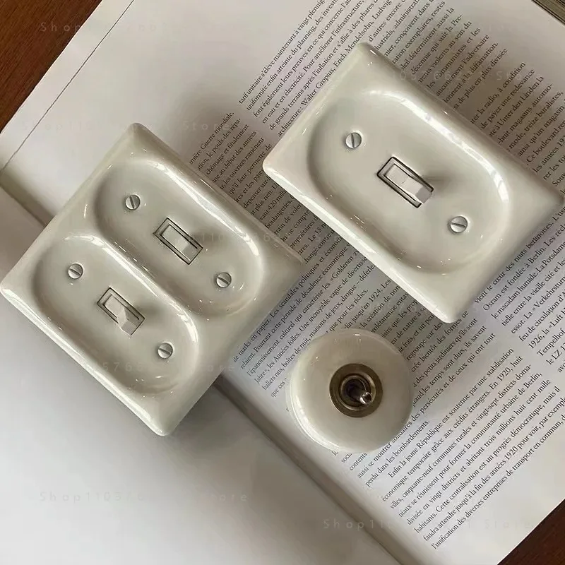 Retro Ceramic White Switch Socket 120 Type Double Opening Lever Single Control Dual Control