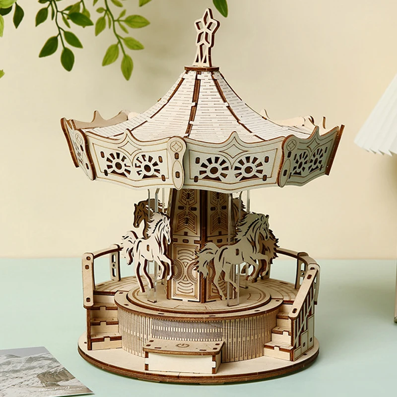 

NEW DIY 3D Wooden Puzzle Romantic Carousel Miniature Model Kits Assembly Jigsaw Puzzles for Friends Birthday Gifts