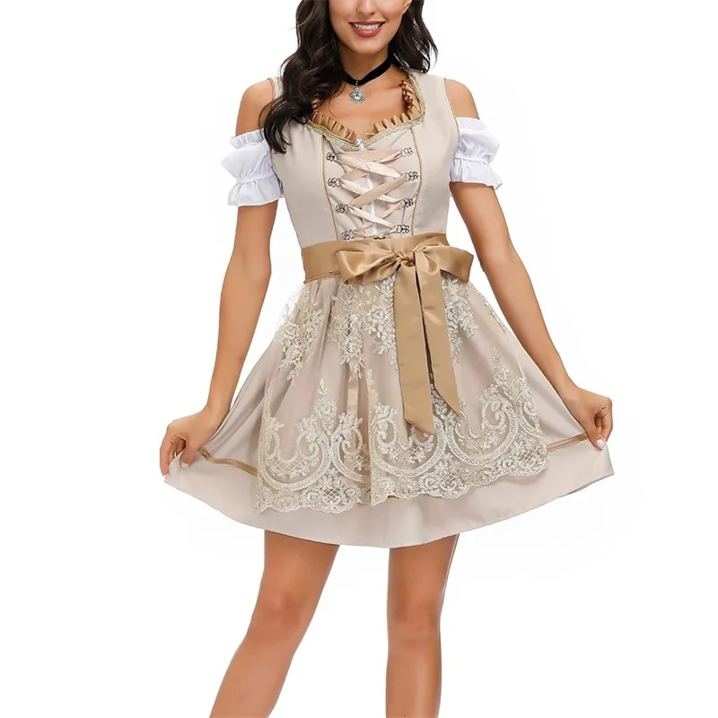 Ladies German Dirndl Oktoberfest Dress Apron Beer Wench Cosplay Costume Adult Women Carnival Halloween Fancy Party Dress Set New