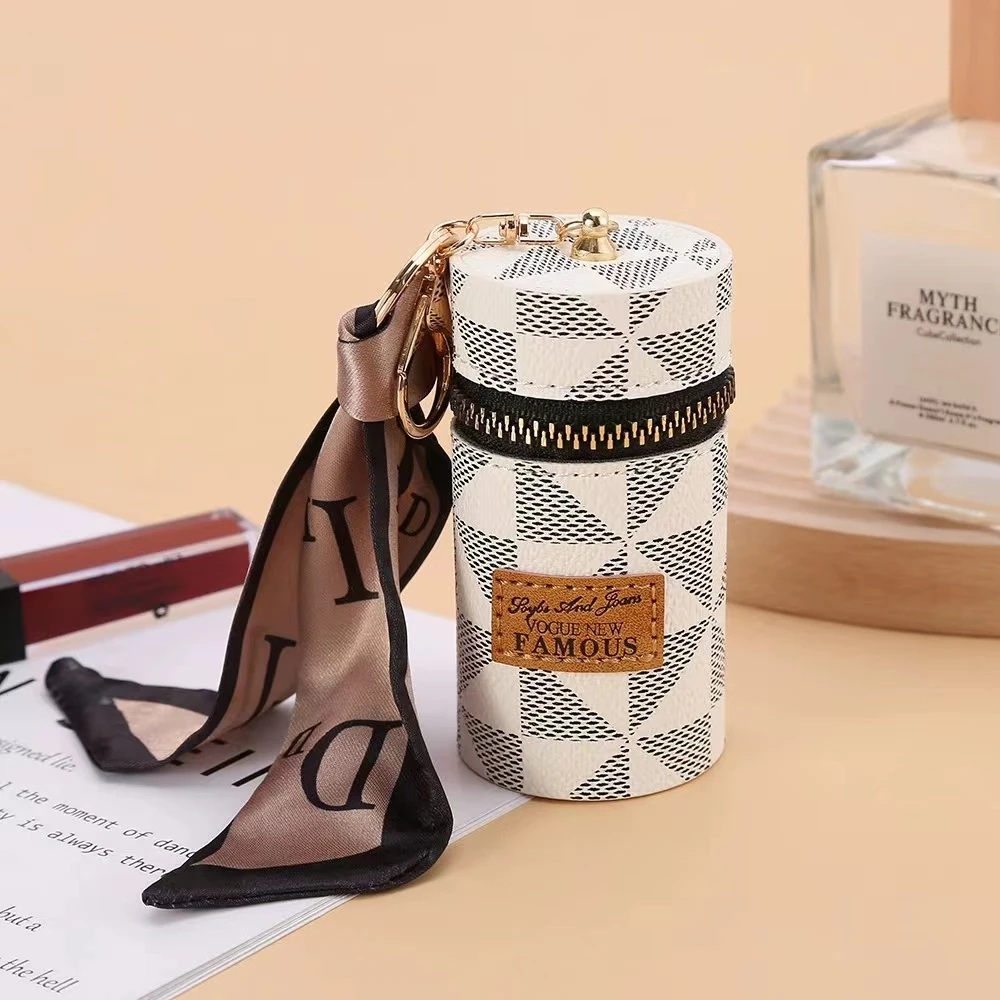 1pc Portable Bucket Storage Bag Leather Lipstick Bag Keychain Exquisite Personality Storage Bag Pendant Accessories Key Gifts