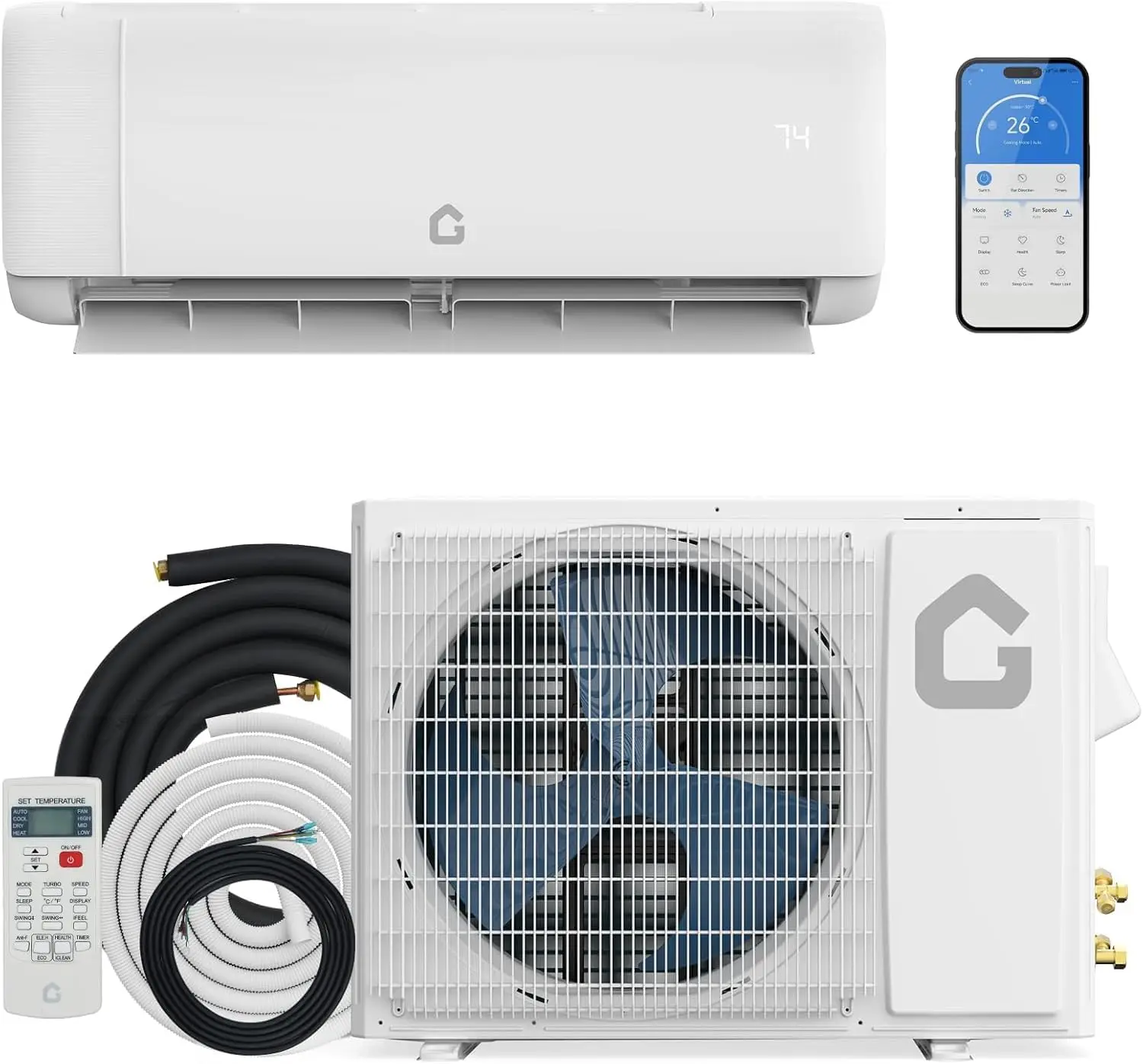 18000 BTU Mini Split Air Conditioner Heat Pump System,SEER2 19 Ductless Inverter AC Unit System with WiFi, Compatible, Custom