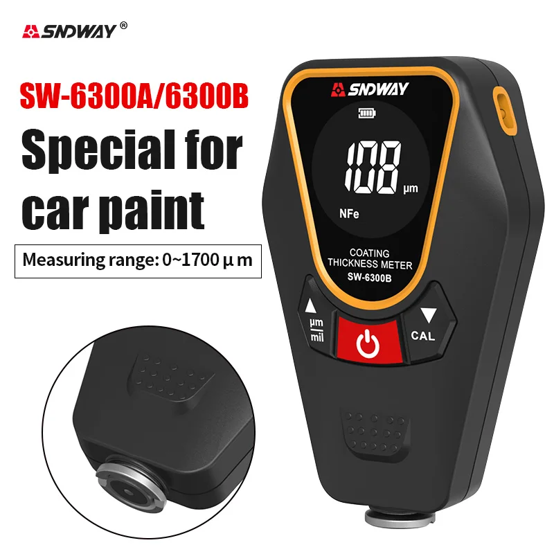 SNDWAY car paint coating thickness gauge car paint electroplate metal coating thickness tester meter 0-9999um Fe & NFe probe