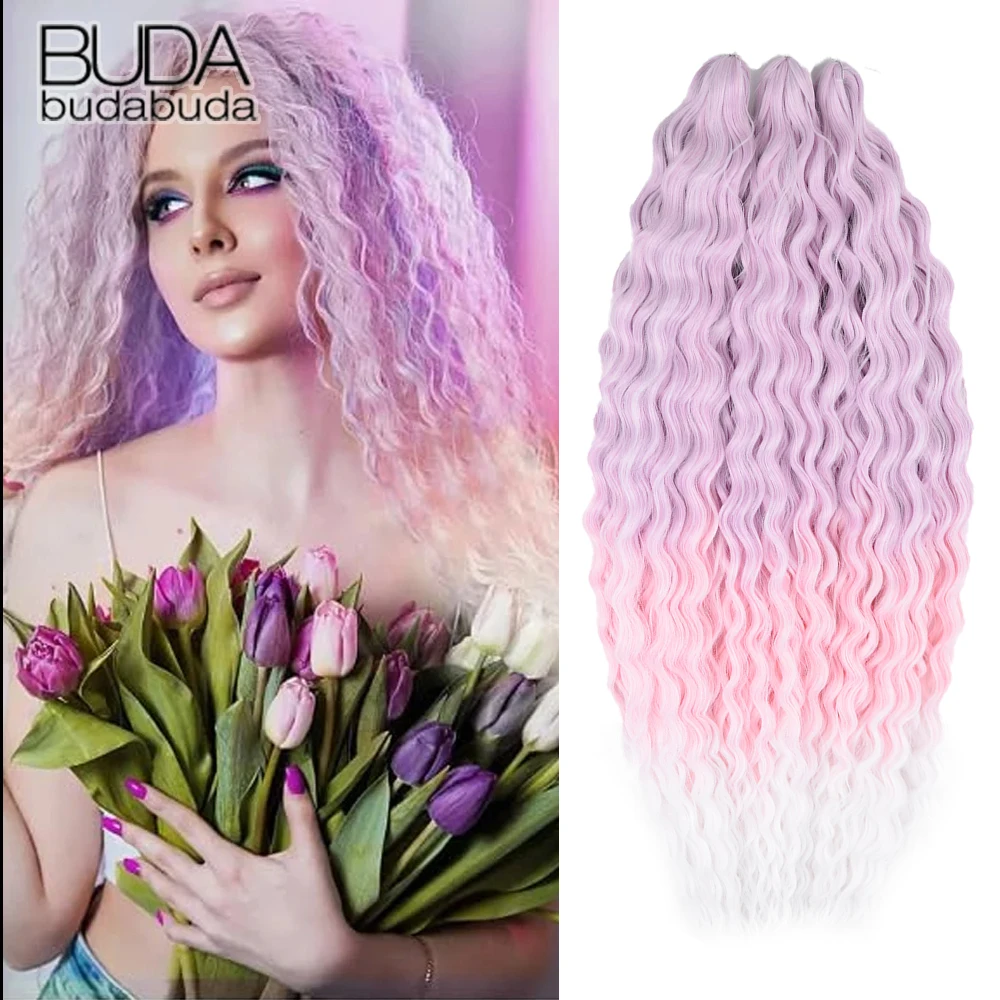 Ariel-pelo rizado ondulado con agua, pelo trenzado de ganchillo sintético, Rubio degradado, rosa, extensión de cabello trenzado ondulado profundo de 22 pulgadas