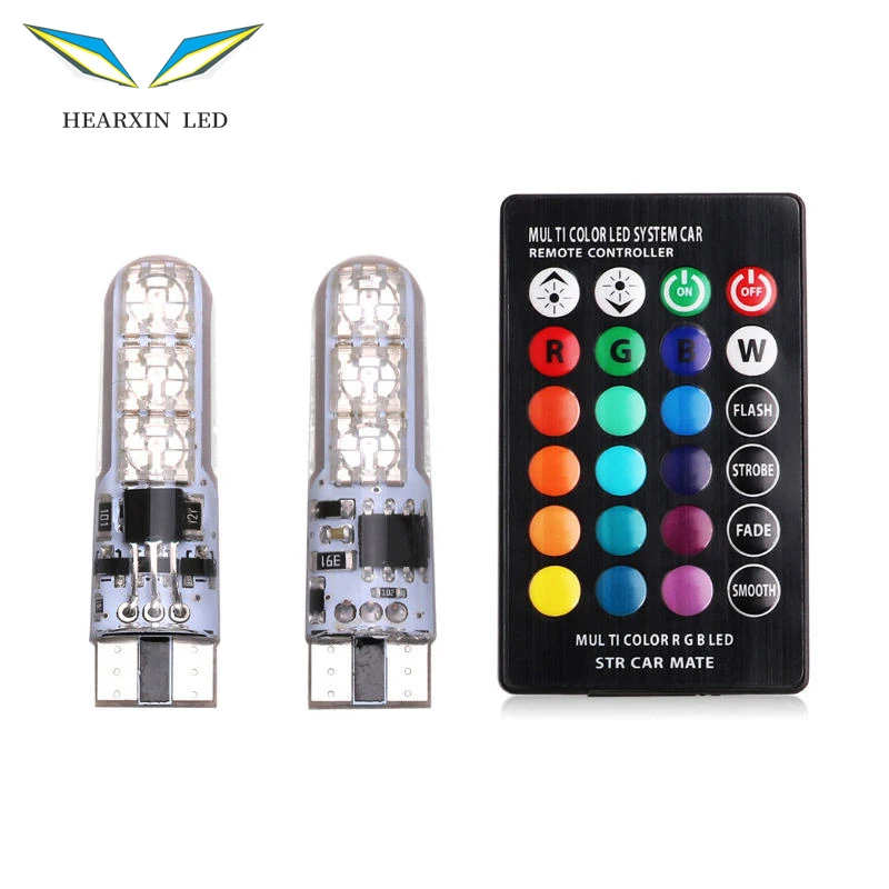 

2x T10 Waterproof W5w 501 Car Wedge Side Light Bulb-6SMD 5050 RGB 7 Color LED Remote Control (NO Battery)Strobe Flash Wedge Lamp