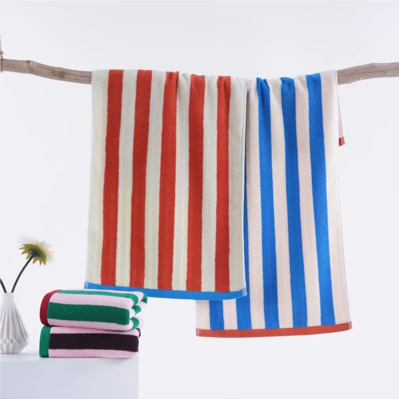 Simple Color Cotton Striped Towels Soft Absorbent Cotton Terry Hand Face Towel For Bathroom Ins Aesthetic Home Decor 35×75cm