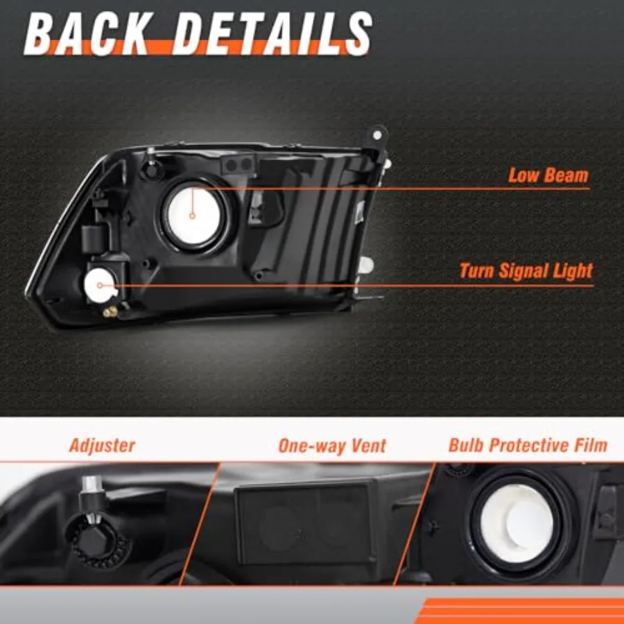 متوافق مع 20092012 دودج رام 1500 2500 3500 بيك اب المصابيح الأمامية كروم الإسكان العنبر عاكس واضح عدسة للسائق و Pa #4