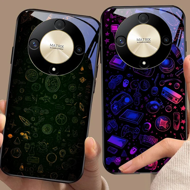 Dream Space negro para Honor Magic 6 50 70 90 Lite X7b 200 Pro Nova 10 Nova 5T X6 P30 Pura 70 funda de teléfono de vidrio Ultra templado
