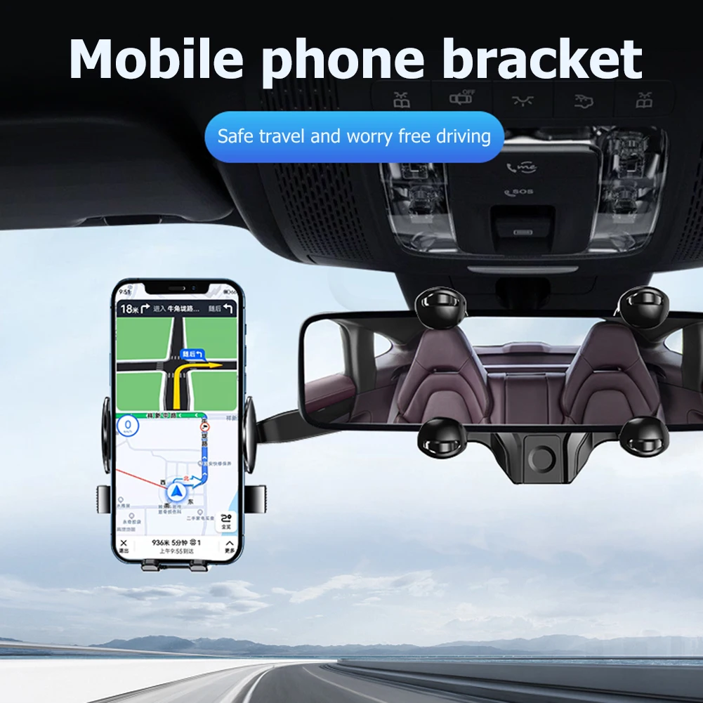 Rearview Mirror GPS Phone Holder 360° Rotatable Mobile Phone Mount Stand Navigation Auto Phone Stand for All Phones and All Car