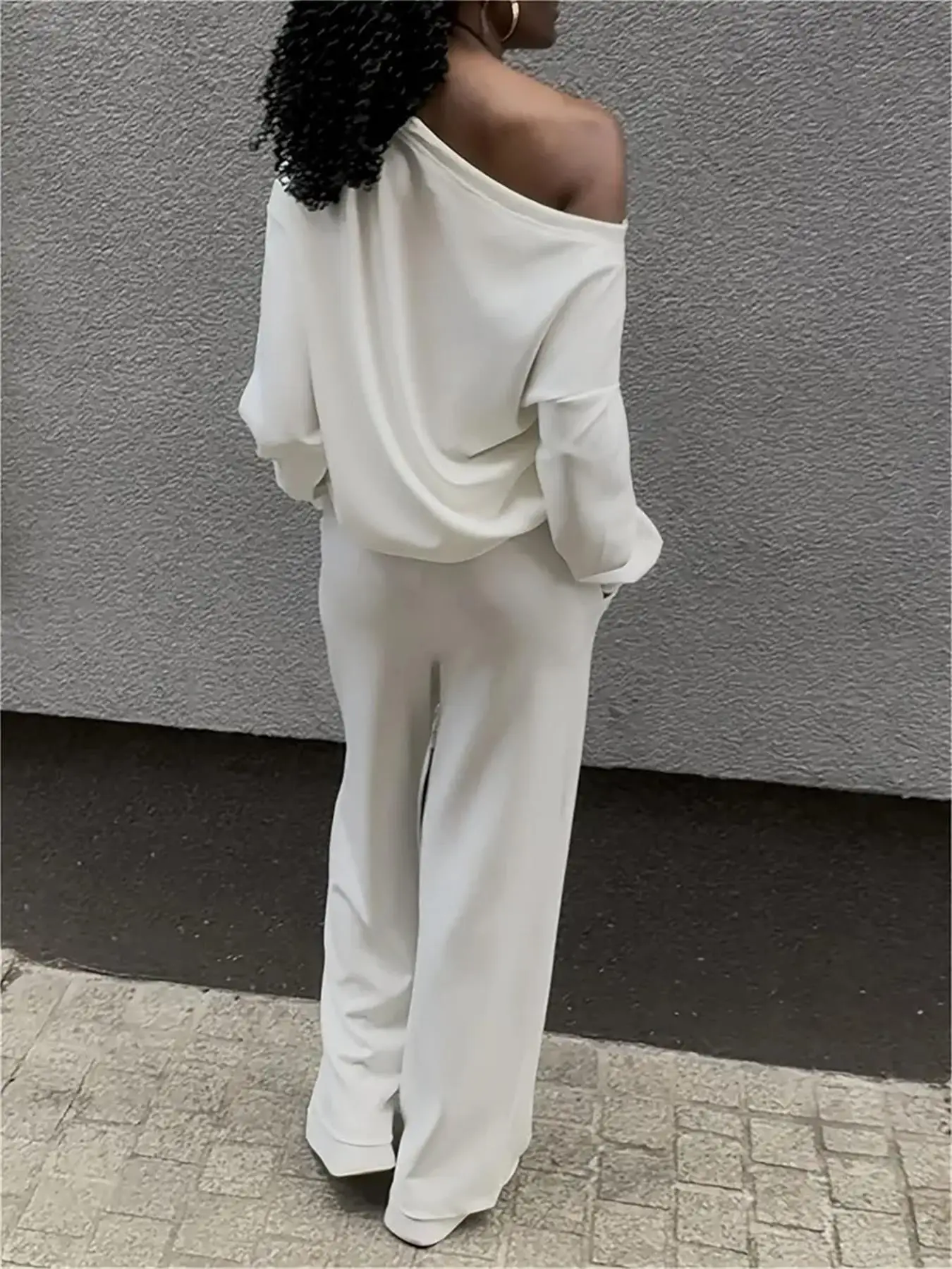 春と秋の女性用デジタルプリント長袖トップスとポケット付きウエストバンド付きパンツ