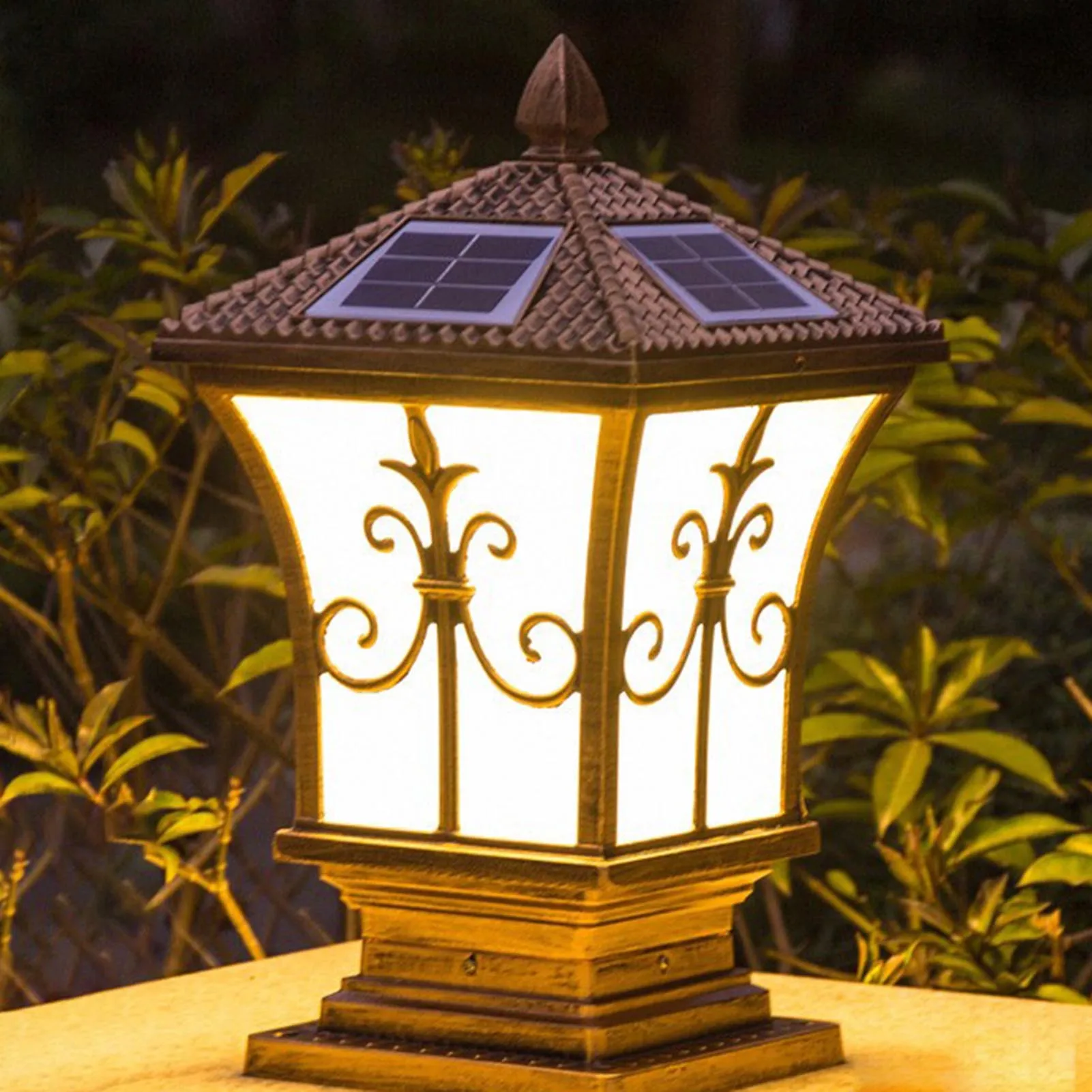 LED Solar Pillar Light Remote Control Retro Lantern Waterproof Outdoor Porch Column Lamp Night Light Garden Fence Decoration