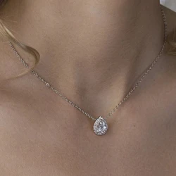 Huitan Fashion Women Water Drop CZ Pendant Necklace Silver Color O Chain Temperament Elegant Lady's Neck Accessories Hot Jewelry