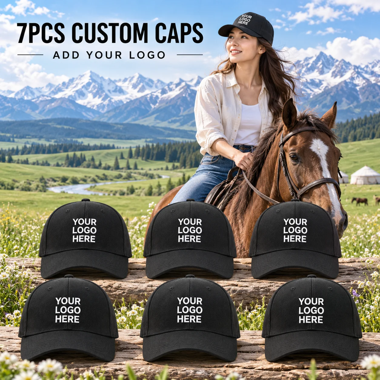 7-Piece Customizable Baseball Cap Set (Unisex) – Available in Multiple Colors with Options to Print Text, Photos, or Logos; Perf