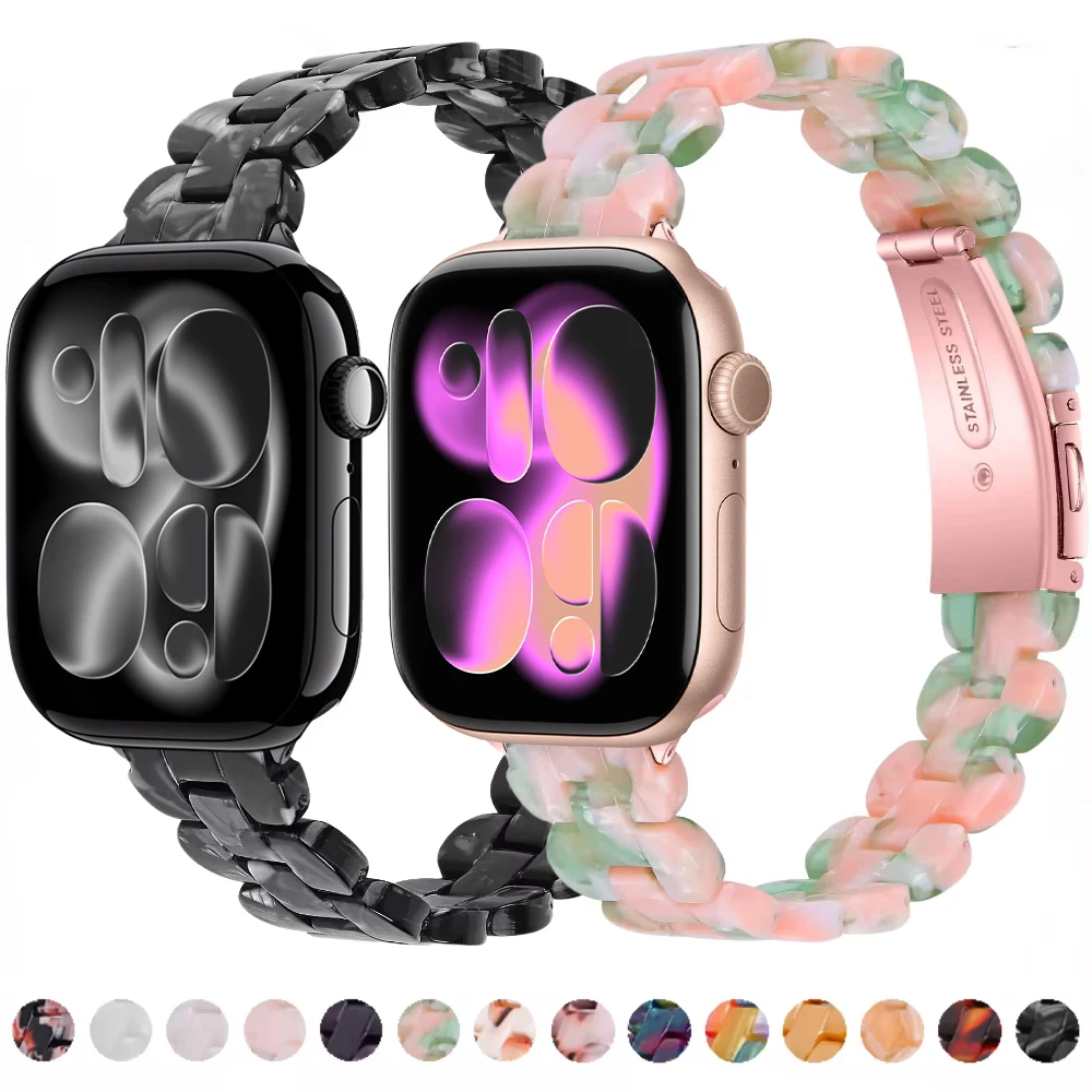 

Resin Strap for Apple Watch Band 45mm 41mm 49mm 44mm 40mm 46mm 42mm Women's Wristband iWatch Series 11 Ultra 10 9 8 7 6 5/SE 3 2