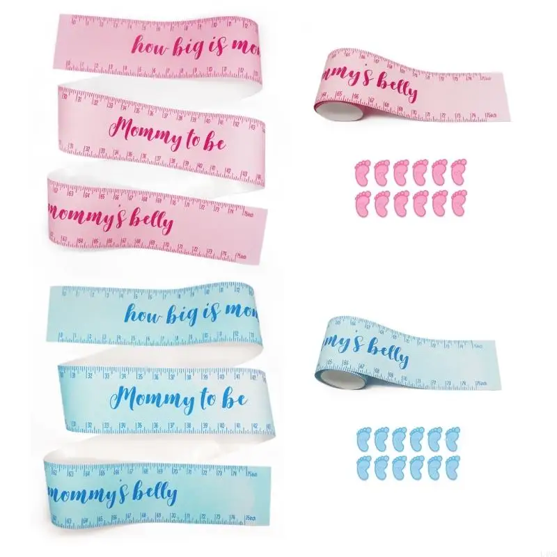 L4MB How Big is Moms Belly Guessing Baby-Shower Games Include Mommy's Belly Sign 12 Footprint Stickers, Gender Neutral