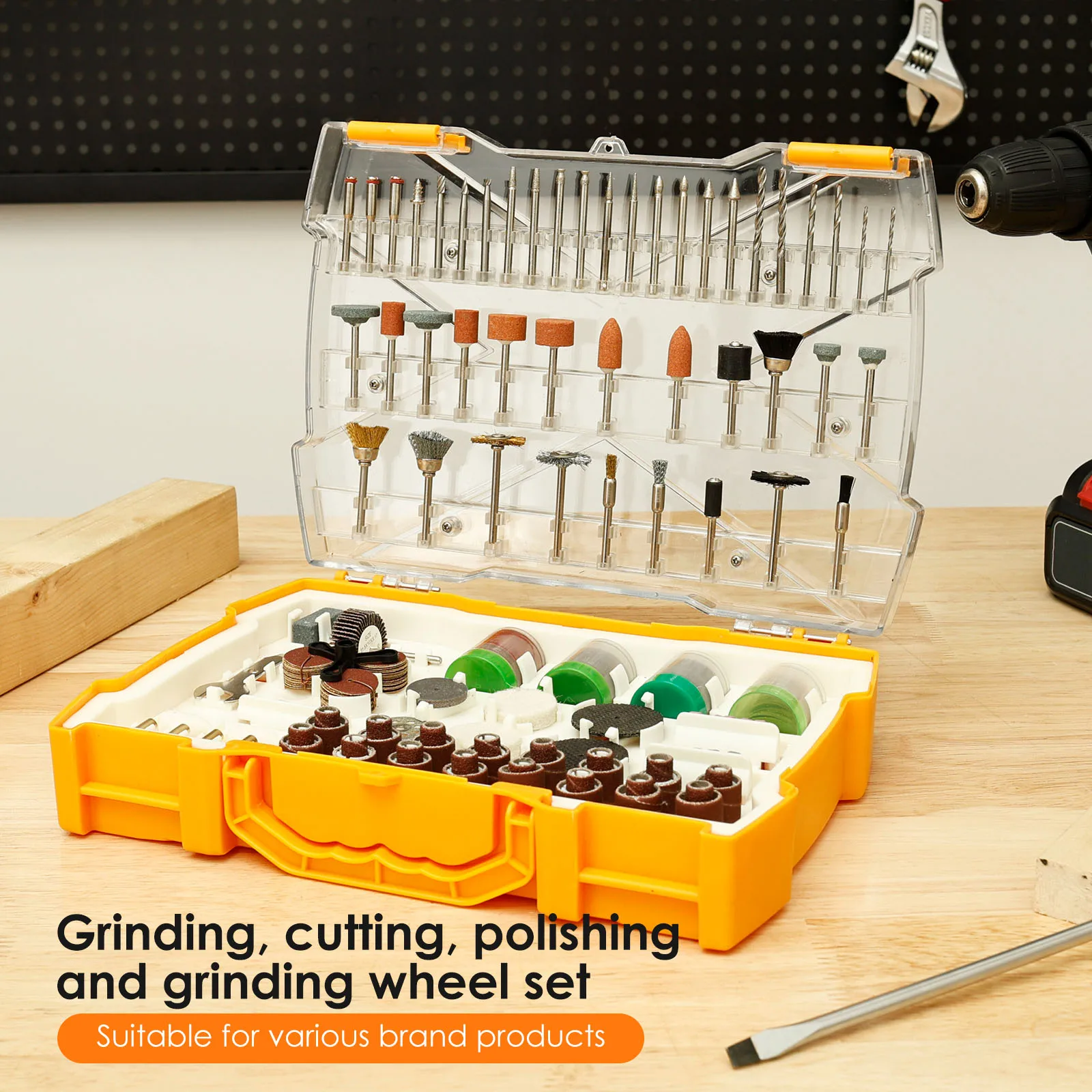 302個のロータリーツールアクセサリーキット、切断、サンディング、研磨、彫刻、研削、研ぎ用のユニバーサルドリルビットツール