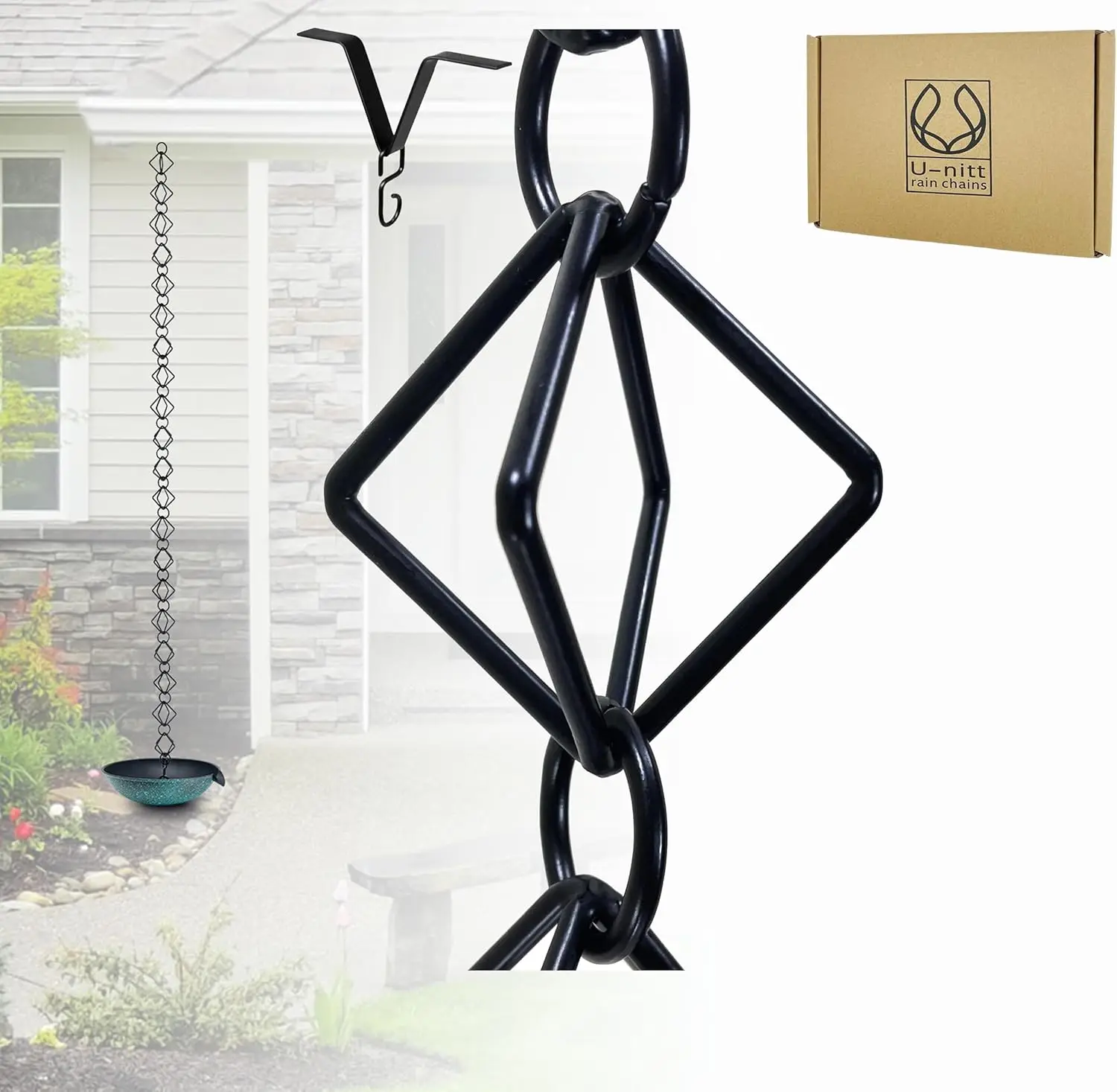 

Дождевая цепь Black Diamond длиной 8,5 футов для водосточных желобов, сбора и отвода воды, с креплением для желоба, устойчивая к сильным дождям