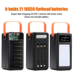 DIY18650 Battery Case 21*18650 PD QC4.0 3.0 22.5W Battery Storage Box Super Fast Charging Dual USB Type C Charge Power Bank Case