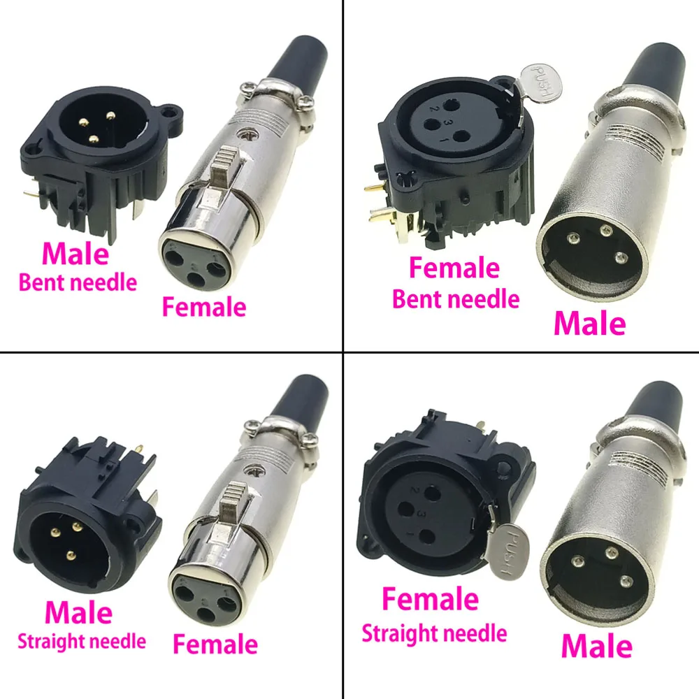 

Male Female 3 5 Pole Vertical Plug PCB Mount Lateral Right Audio XLR Connector Receptacle Through Holes Board Solder