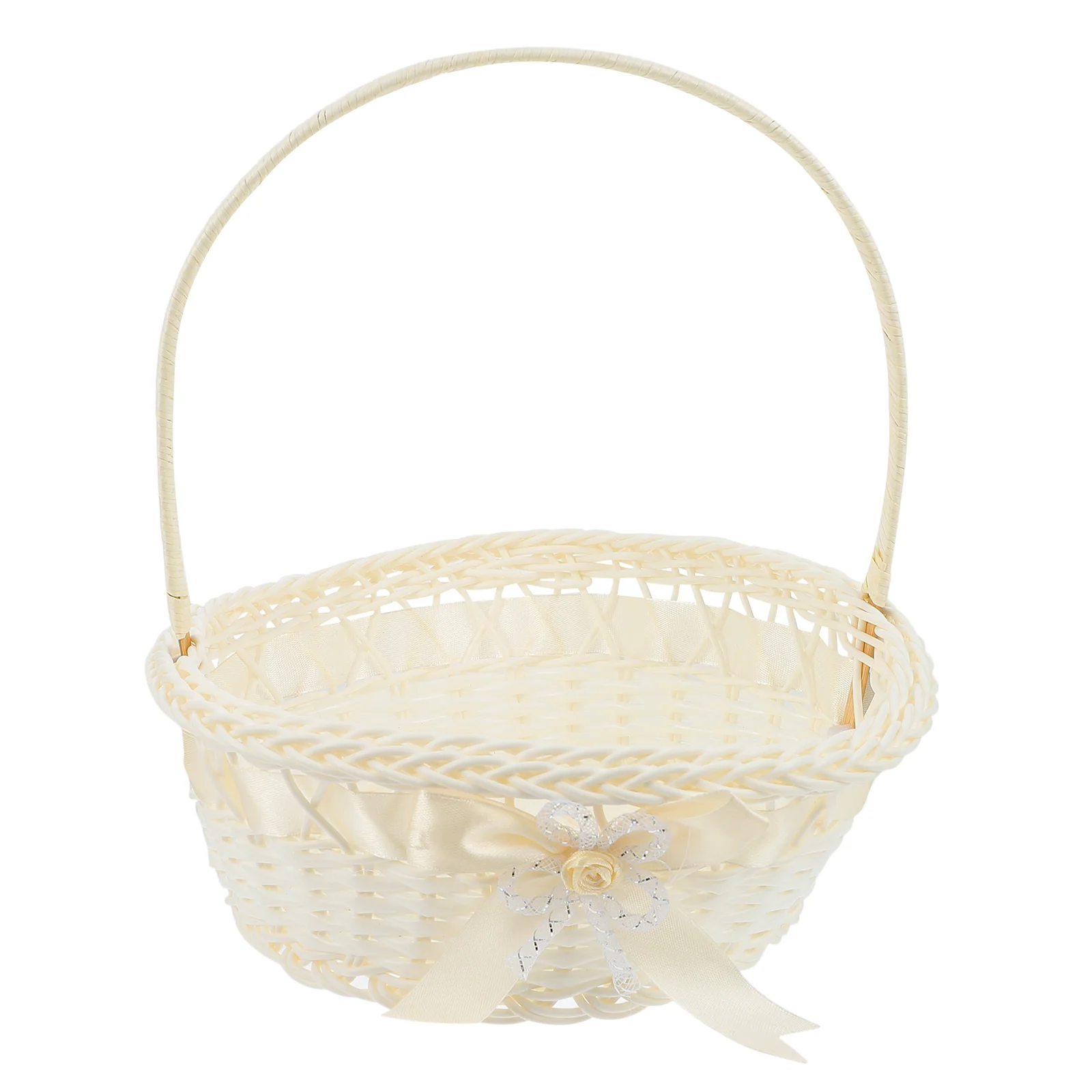 

Woven Flower Basket Sundries Storage Gift Hand-held Shopping Picnic Wedding Decorative Plastic Girl