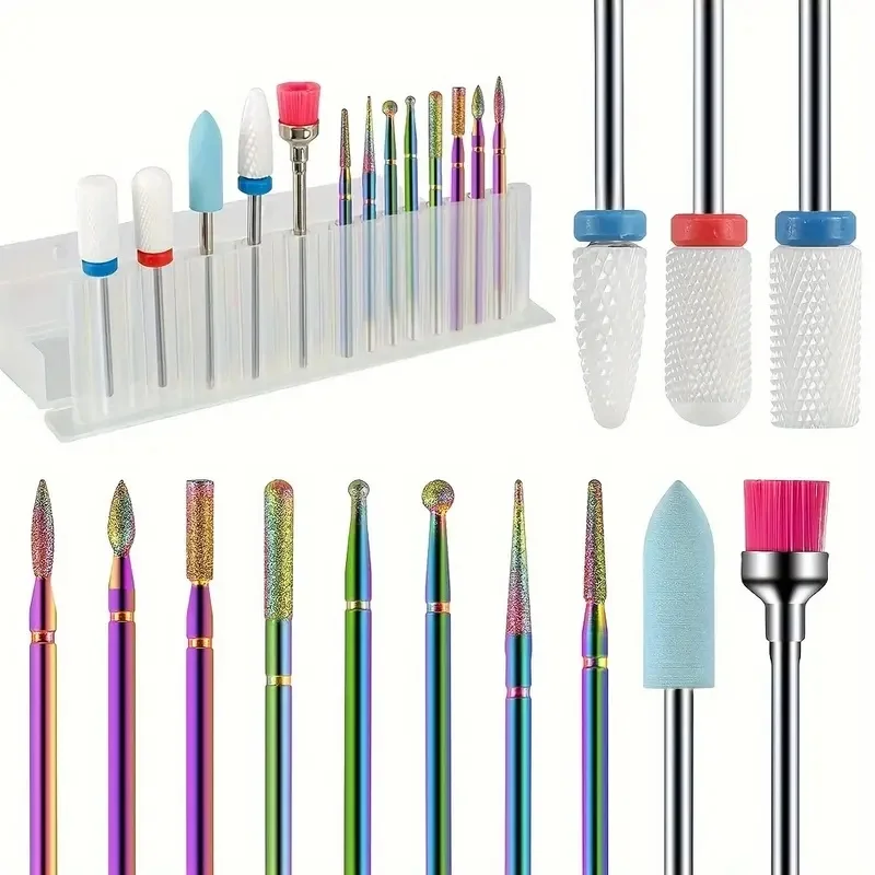 Juego de brocas de cerámica profesionales para uñas, 13 Uds., con caja, lima de uñas eléctrica para manicura, para Gel acrílico, uñas