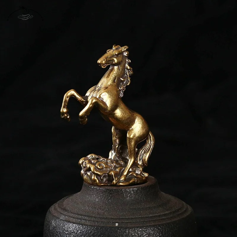 Solid Copper Running Horse Sculpture Ornaments Retro Brass Animal Feng Shui Small Statue Office Desk Home Decorations Figurines
