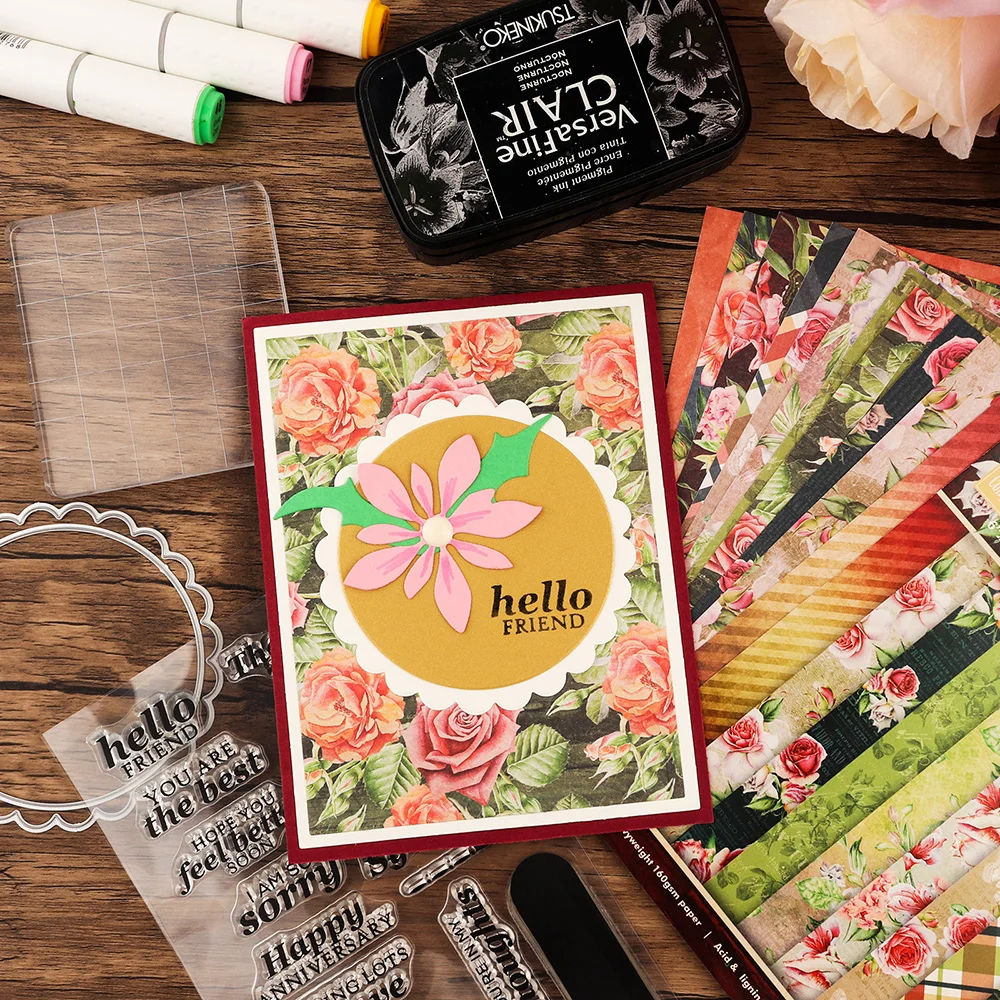 Bloc de papel de una sola cara, cartulina con estampado de unicornio, arcoíris, papel con tema de Rosa Vintage para diario, tarjeta artesanal, 6x6 pulgadas, 12 hojas