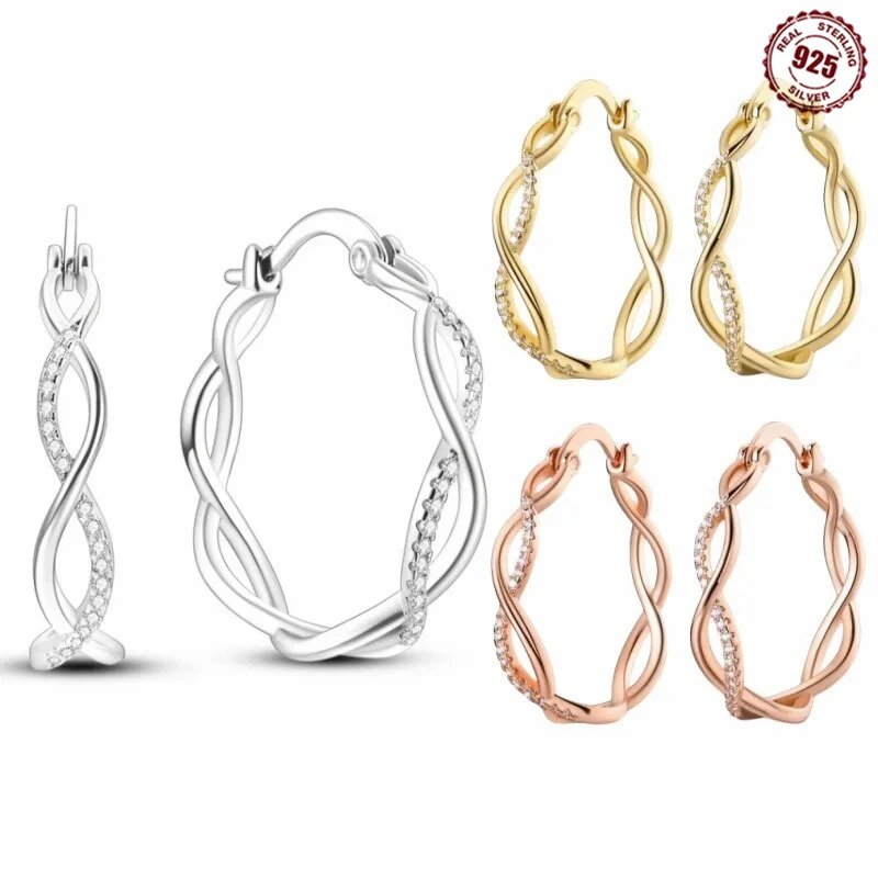 925 Sterling Silver Intersect Hoop Earrings Golden Color Rose Gold Geometry Simple Jewelry Women Girl Evening Party Gift