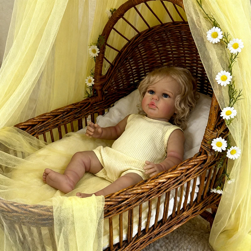 

60 см Ellie, мягкое хлопковое тело, реалистичная кукла реборн для малышей со светлыми укорененными волосами, приятная кукла для маленьких девочек