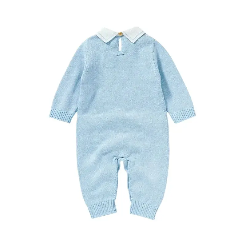 Autumn Long Sleeve Boys Turtle Neck Jumpsuits Outfits Infant Kids Cotton Overalls 0-18m Baby Rompers Solid Plain Knitted Newborn