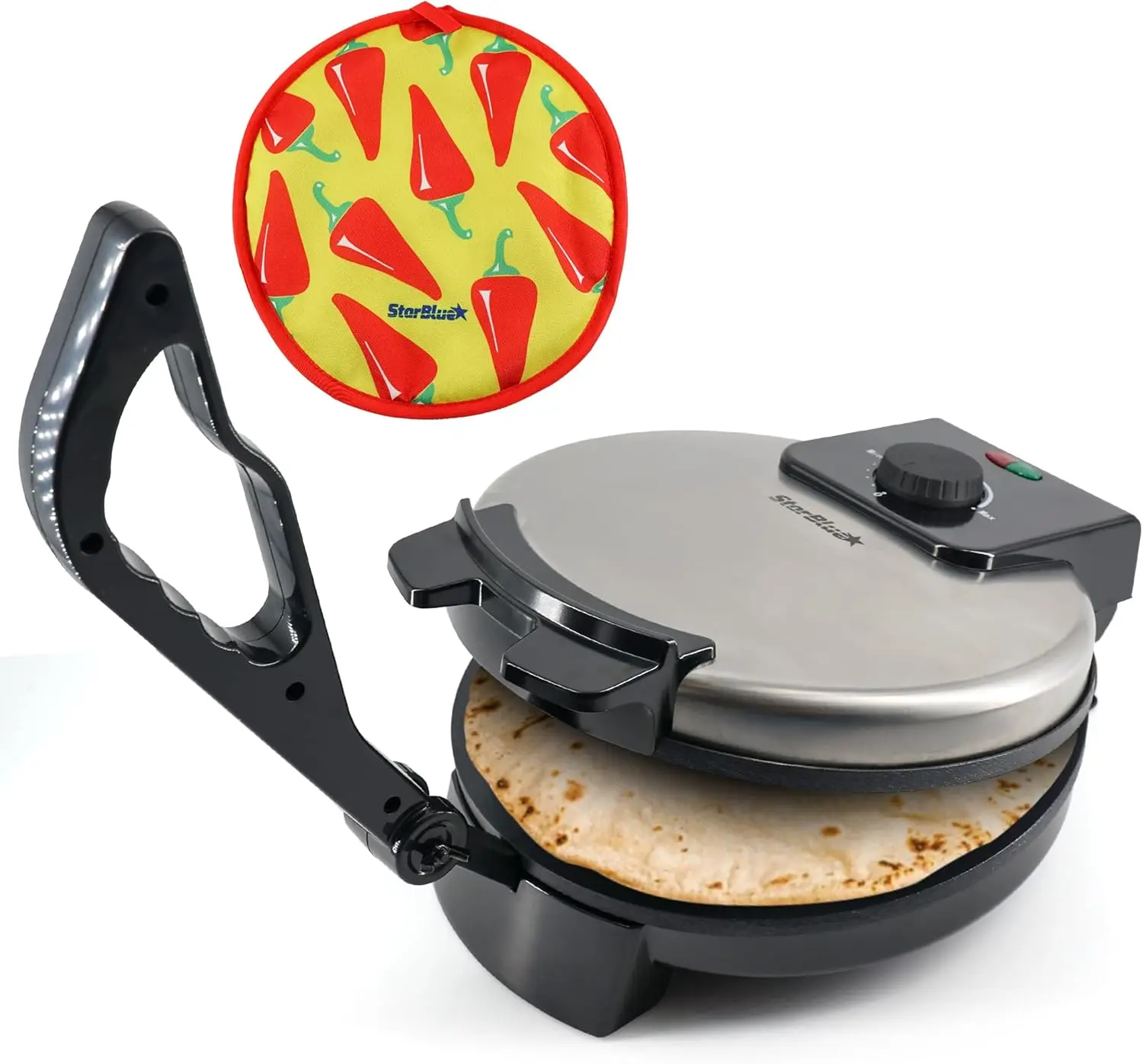 

10-Inch Electric Roti Maker with Free Warmer & Removable Handle - Stainless Steel Non-Stick Machine for Chapati, Tortilla