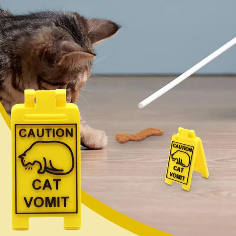 Cat Vomit Sign Caution Cat Vomit Sign Desk Decor 3D Printing Novelty Interesting Humorous Cat Decor For Cat Lovers And Cat Decor