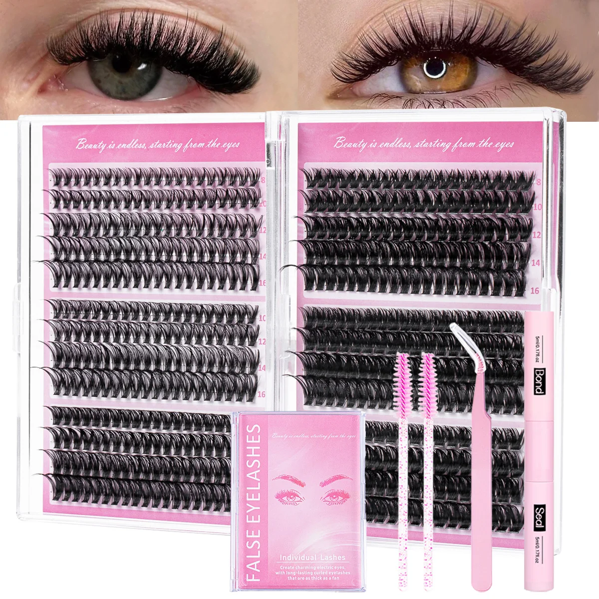 DIY 클러스터 속눈썹 30-100D 개별 속눈썹 부드러운 천연 속눈썹 본드 및 씰 속눈썹 핀셋이있는 대용량