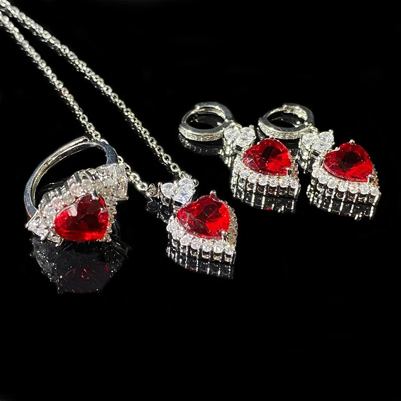 

MDL Moissa!ite Style Colorful Treasure Country Trend Line Red Corundum Ring Imitation Pigeon Blood Ruby Vintage Earrings