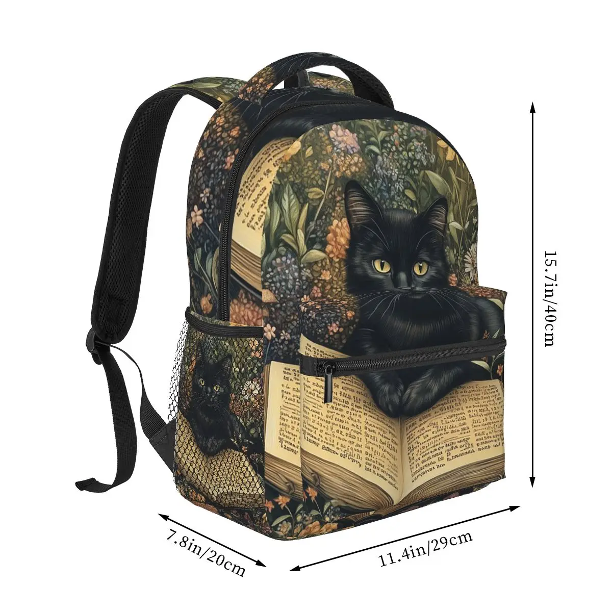 Black Cat In A Book Surround Colour Flower Student Backpack School Bag Hiking Travel Daypack for Men Women Bookbag Shoulder Bags