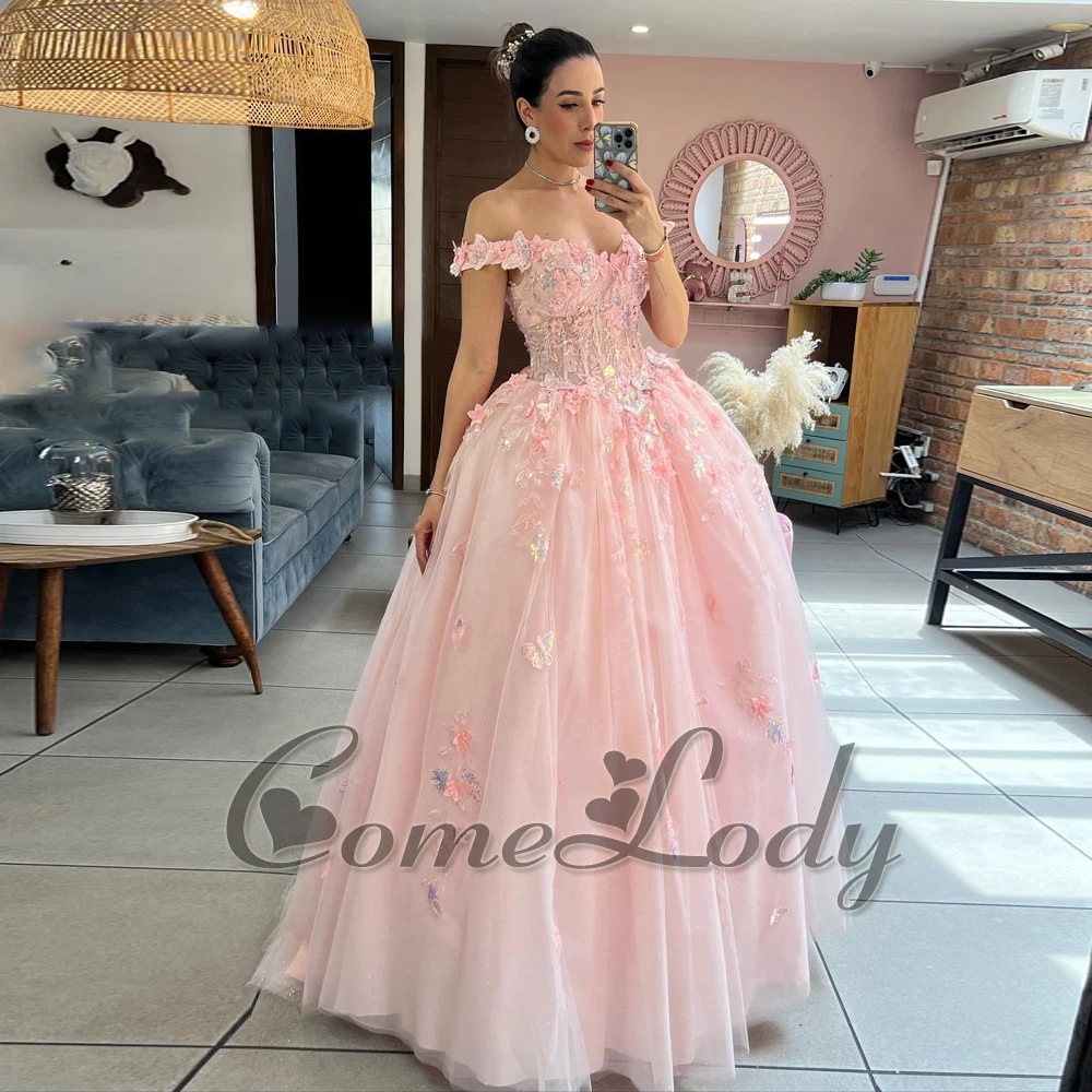 

Comelody Charming A-line Prom Dresses for Women Off the Shoulder Pleat Appliques Strapless Lacing Up Custom Made Saudi Arabric