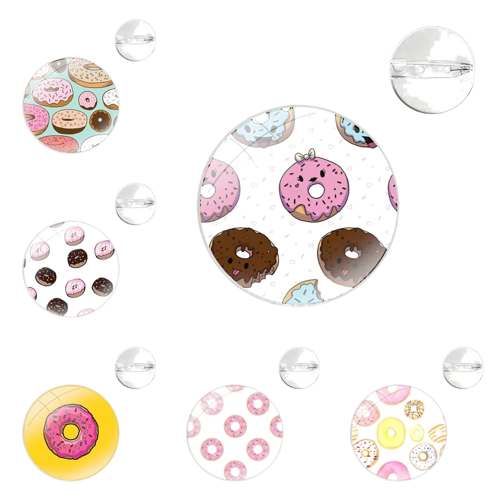 Glass Dome Brooches Badge Pins For Clothes Hat Shirt Lapel Bag BFF Donuts